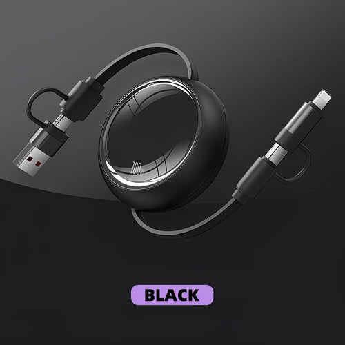 Black electronic device with cable on a dark background