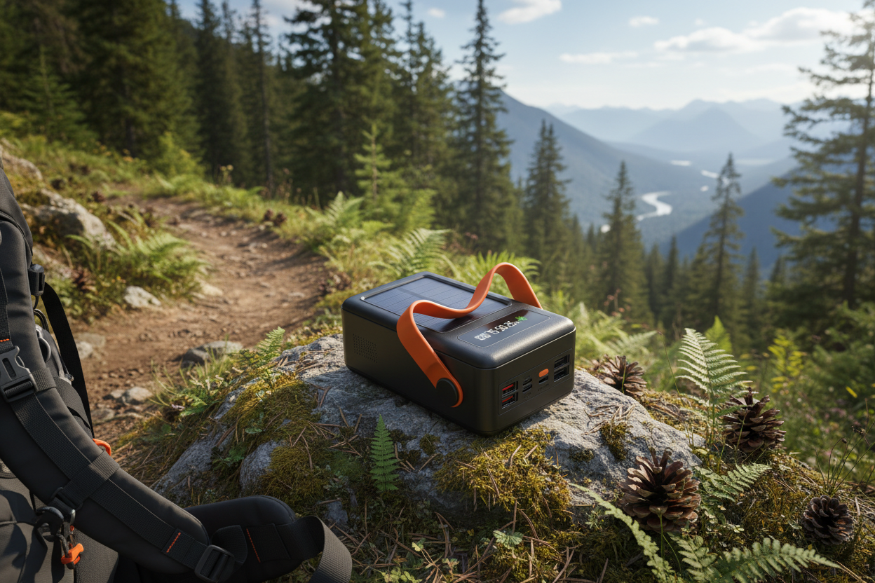 Portable Solar Power Bank in outdoor setting